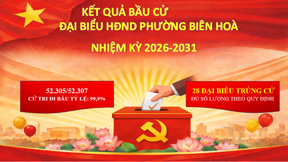 Phường Biên Hoà công bố danh sách 28 đại biểu trúng cử vào HĐND phường Biên Hoà khóa II, nhiệm kỳ 2026-2031