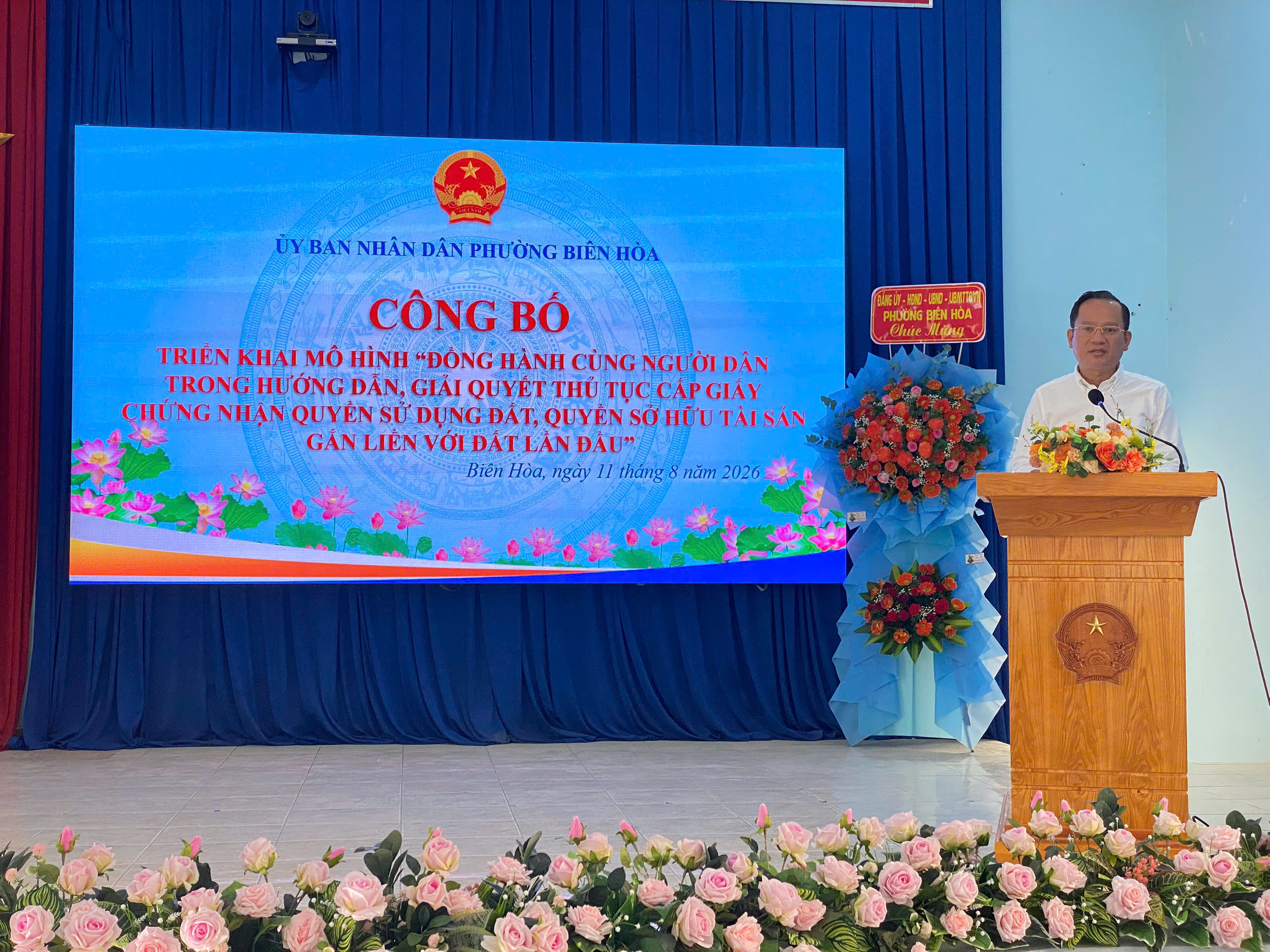 Ông Nguyễn Minh Bình - Bí thư Đảng ủy phường Biên Hòa phát biểu tại Lễ công bố