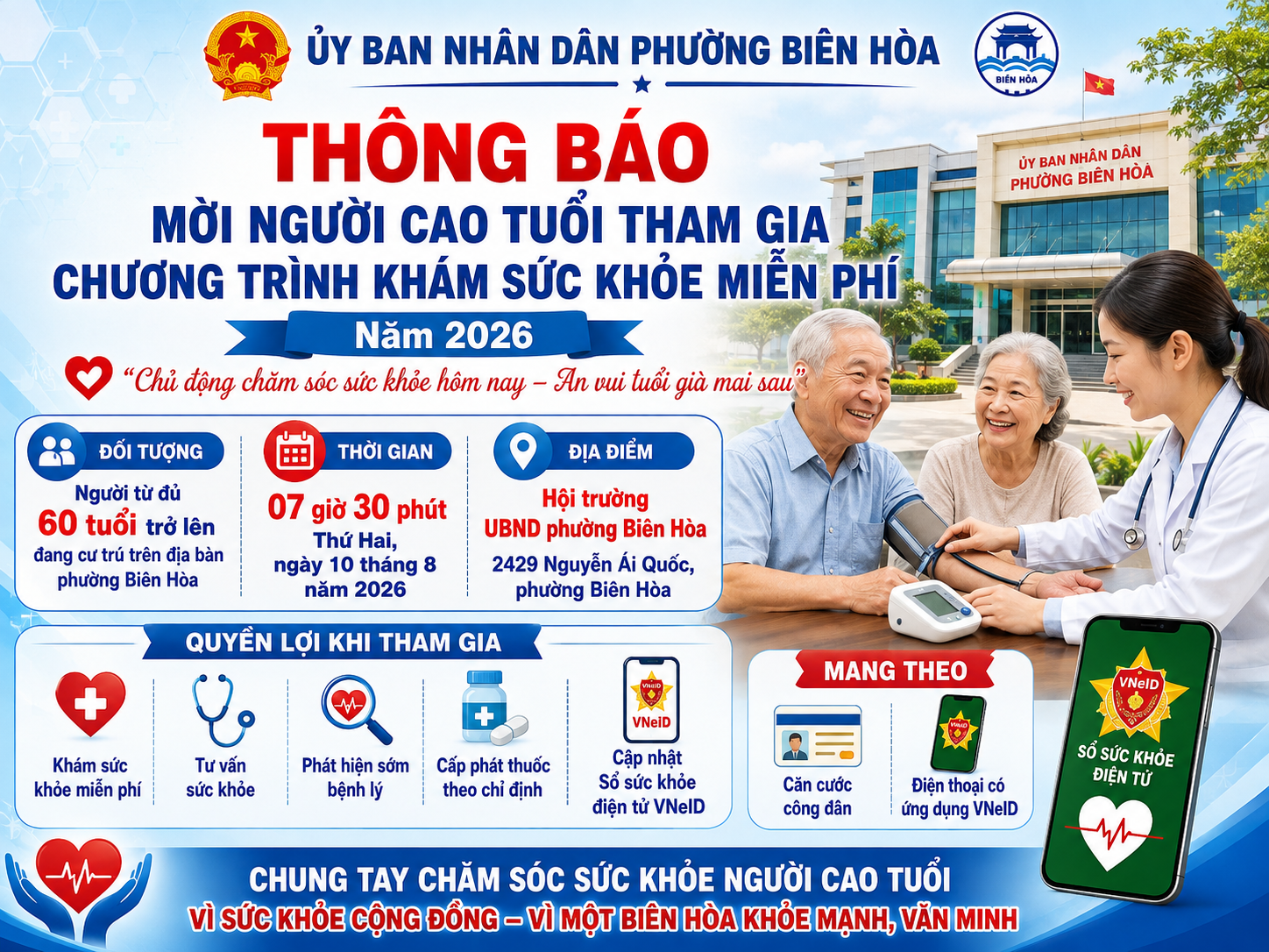 Thông báo mời người cao tuổi tham gia Chương trình khám sức khỏe miễn phí năm 2026