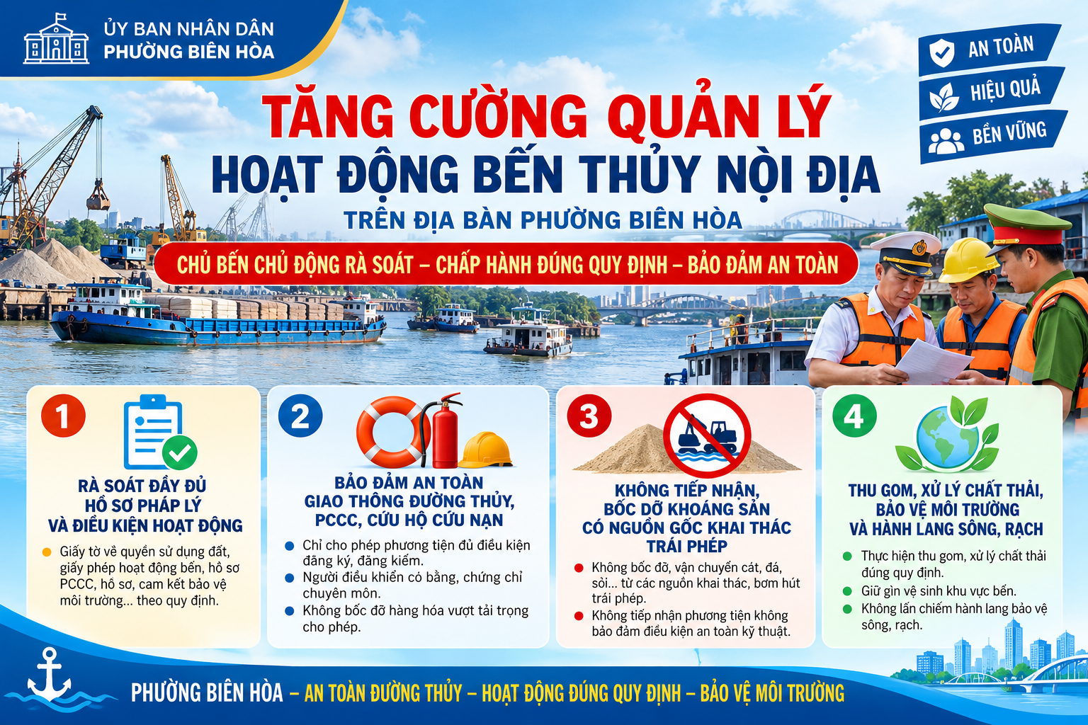 CHỦ BẾN THỦY NỘI ĐỊA CẦN CHỦ ĐỘNG RÀ SOÁT, BẢO ĐẢM ĐỦ ĐIỀU KIỆN HOẠT ĐỘNG, AN TOÀN VÀ BẢO VỆ MÔI TRƯỜNG