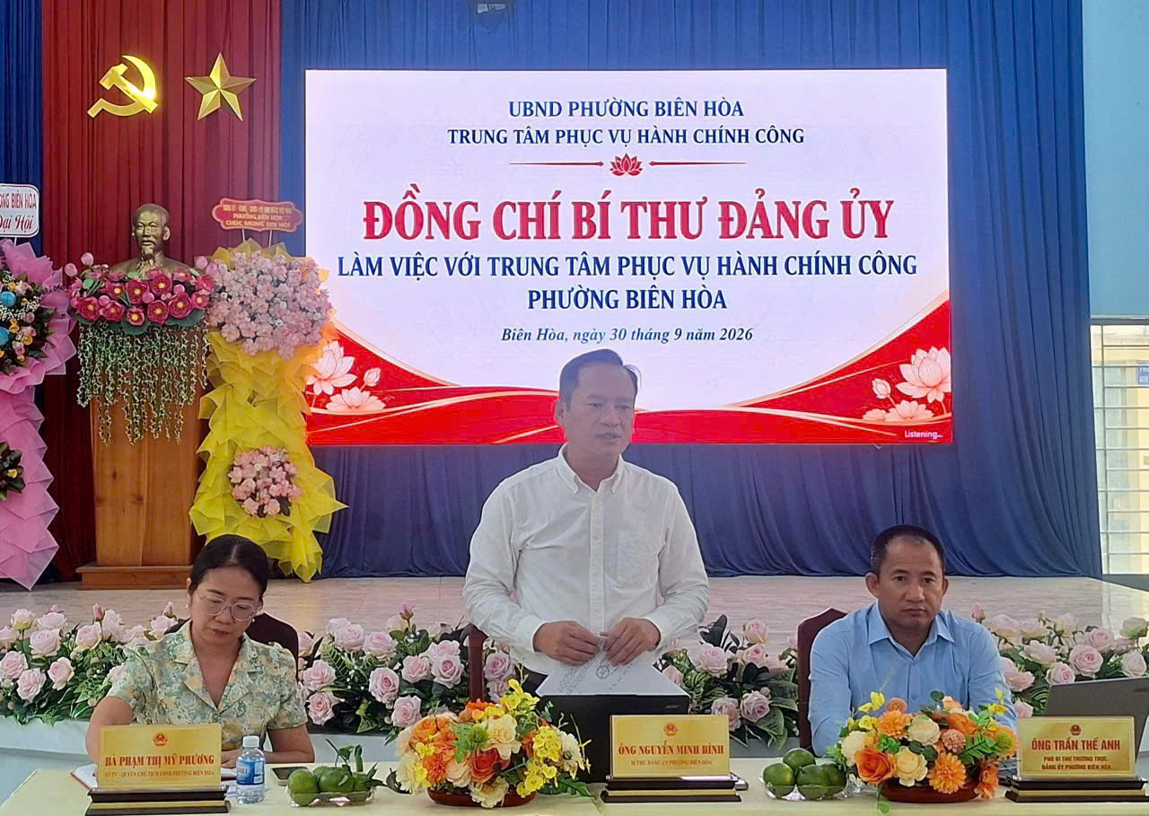 TOÀN VĂN BÀI PHÁT BIỂU CỦA ĐỒNG CHÍ BÍ THƯ ĐẢNG ỦY PHƯỜNG BIÊN HÒA TẠI BUỔI LÀM VIỆC VỚI TRUNG TÂM PHỤC VỤ HÀNH CHÍNH CÔNG